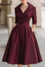 Antonia | Satin Lapel Collar Evening Dress