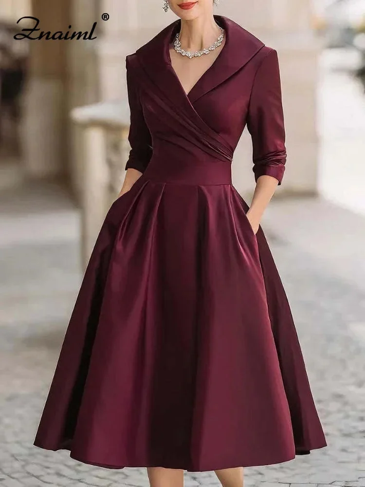 Antonia | Satin Lapel Collar Evening Dress