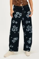Celine | Printed Cotton Denim Wide Leg Jeans