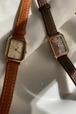 Rectangular Steel Watch, Leather Strap