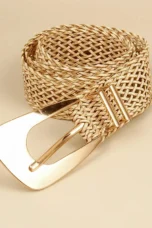 Woven Stretch Belt, Hooked Gold Buckle