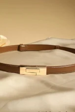 Smooth Leather Belt, Small Gold Buckle
