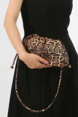 Leopard Print Hasp Clutch, Linen Lined