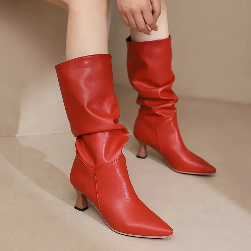 Agathe | Mid-Calf Slip-On Heel Boots