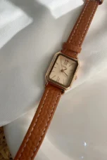 Rectangular Steel Watch, Leather Strap