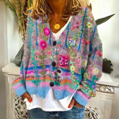 Jeannette | Hand-Painted Floral Cardigan