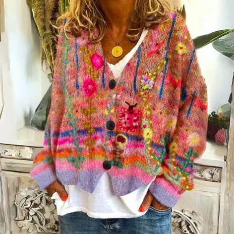 Jeannette | Hand-Painted Floral Cardigan