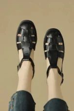 Arminda | Woven Leather T-Strap Sandals