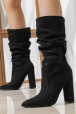 Therese | Pleated Suede Heel Boots