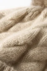 Hand-Knit Cashmere Beanie, Fur Pom