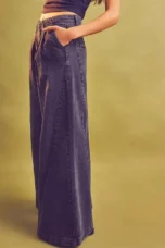 Tharsile | Pleated 100% Cotton Wide Jeans