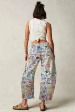 Celine | Printed Cotton Denim Wide Leg Jeans