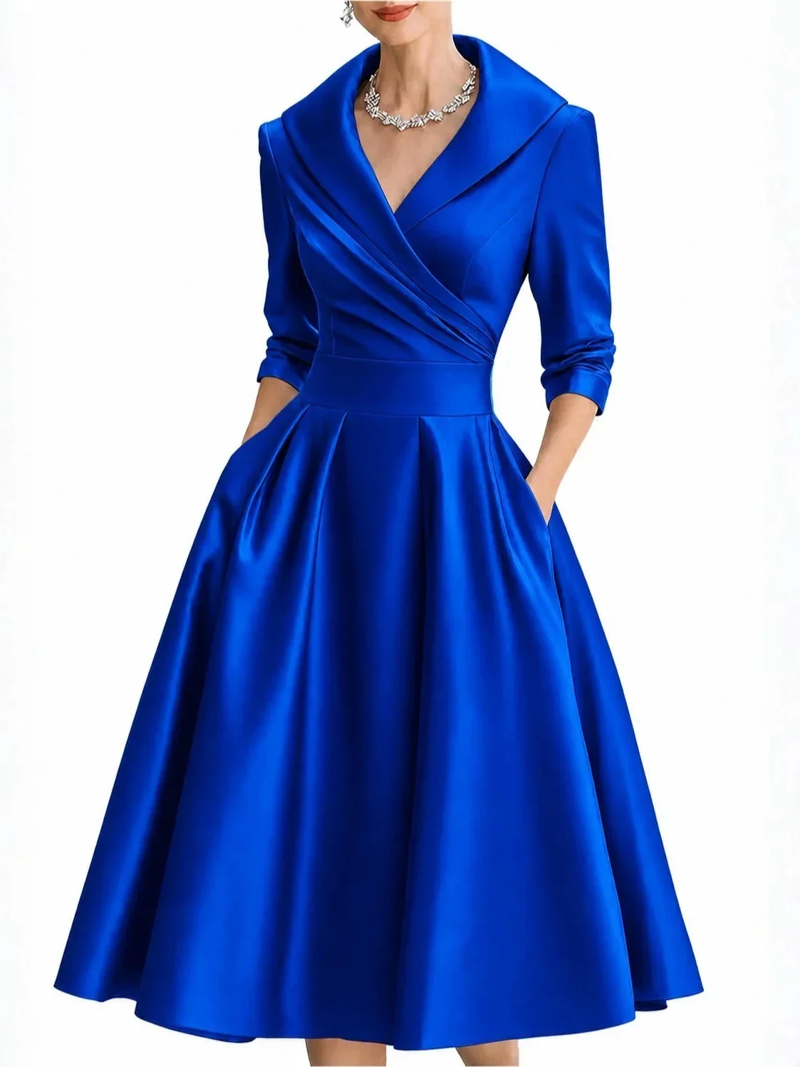 Antonia | Satin Lapel Collar Evening Dress