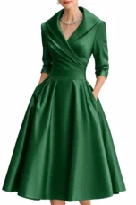 Antonia | Satin Lapel Collar Evening Dress