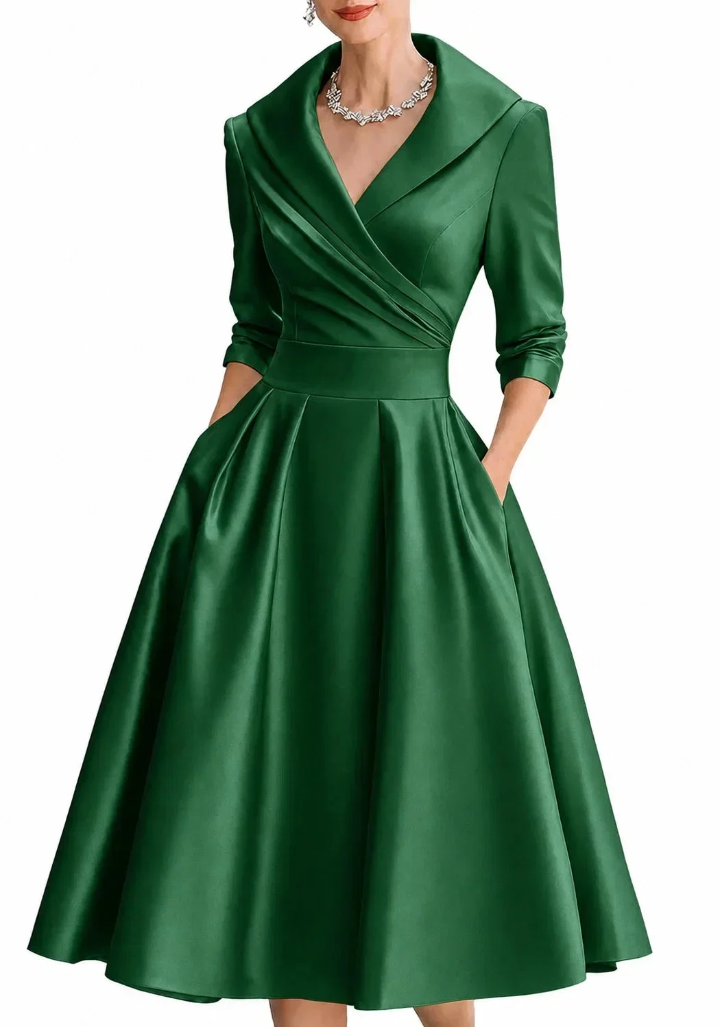 Antonia | Satin Lapel Collar Evening Dress