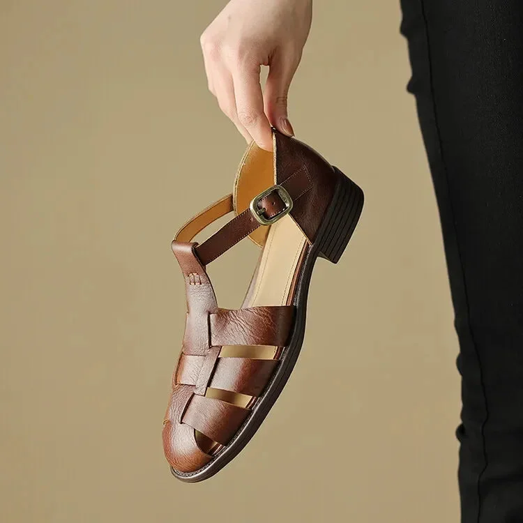 Arminda | Woven Leather T-Strap Sandals