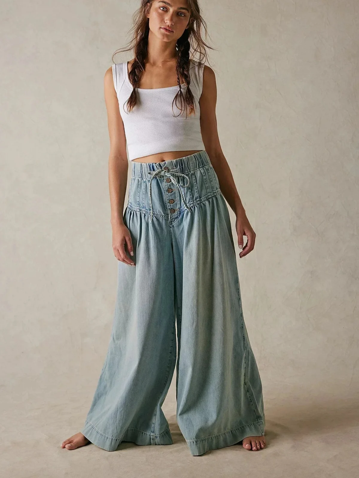 Lucia | Cotton Chambray Wide Leg Pants