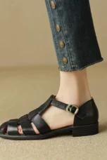 Arminda | Woven Leather T-Strap Sandals