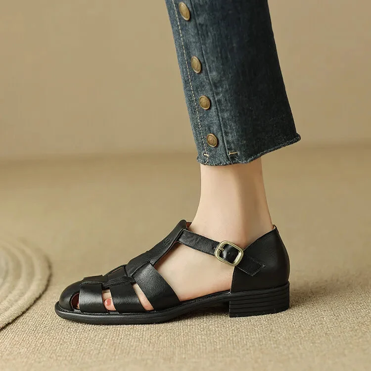 Arminda | Woven Leather T-Strap Sandals