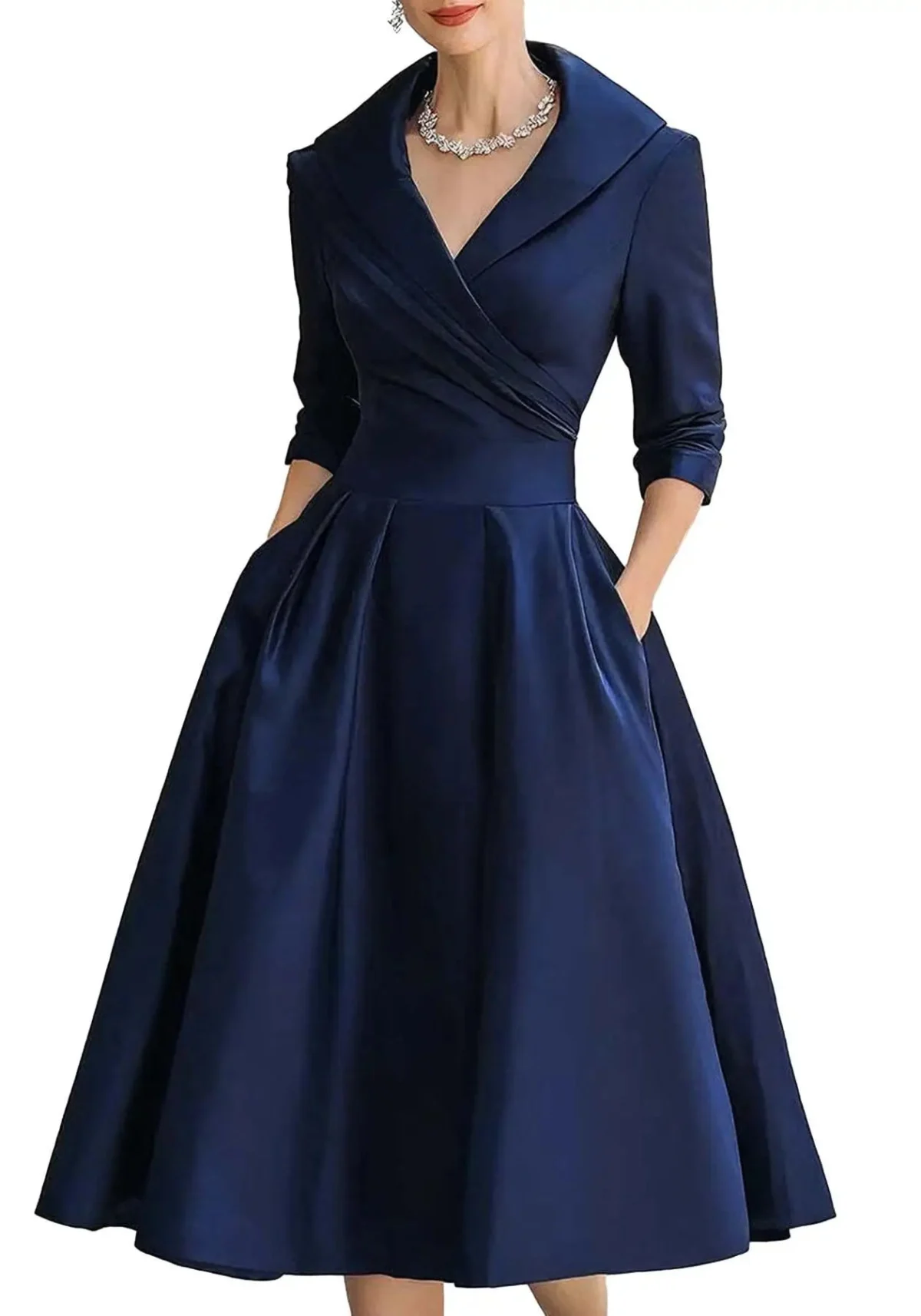 Antonia | Satin Lapel Collar Evening Dress