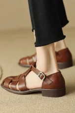 Arminda | Woven Leather T-Strap Sandals