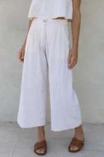Olympie | Pleated Cotton Linen Culottes