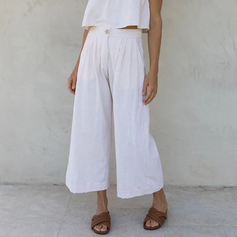 Olympie | Pleated Cotton Linen Culottes