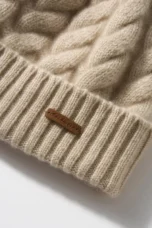 Hand-Knit Cashmere Beanie, Fur Pom