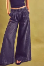 Tharsile | Pleated 100% Cotton Wide Jeans