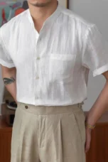 Adélard | Cotton Linen Stand Collar Shirt