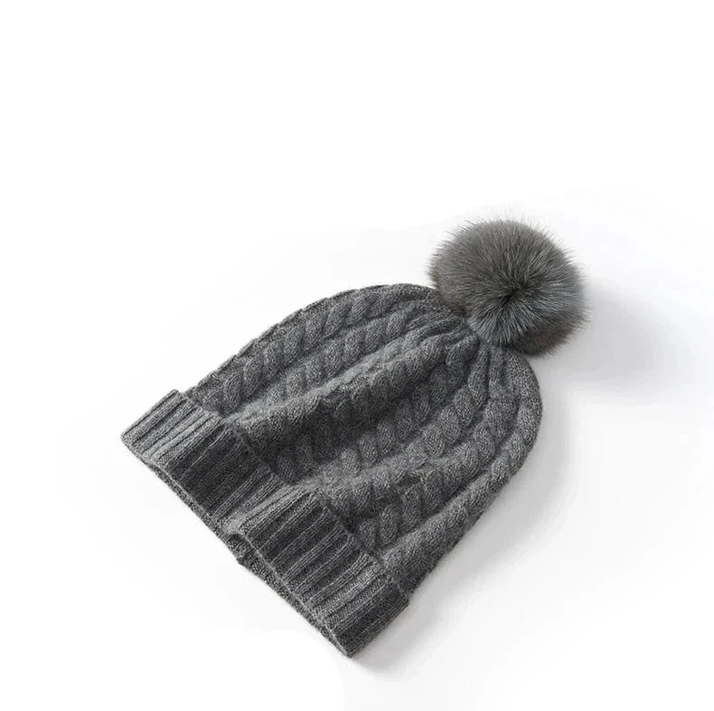 Fine Knit Cashmere Pom Beanie