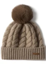 Hand-Knit Cashmere Beanie, Fur Pom