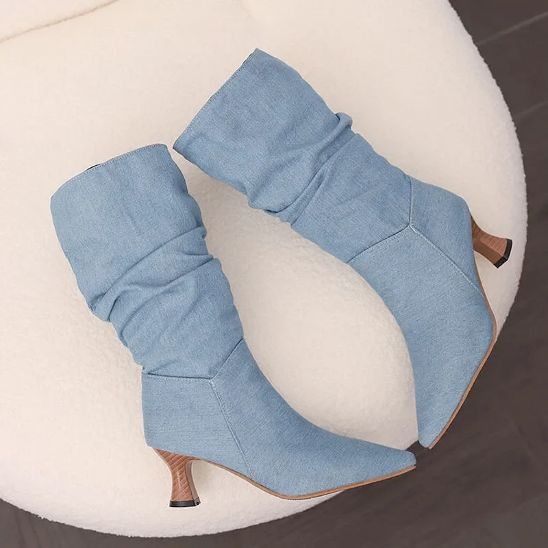 Agathe | Mid-Calf Slip-On Heel Boots