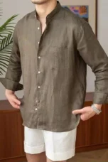 Adélard | Cotton Linen Stand Collar Shirt