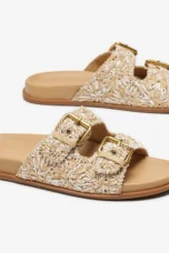 Sally | Woven Raffia Double Buckle Slides