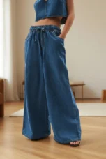 Mariange | Drawstring Wide Leg Denim Jeans