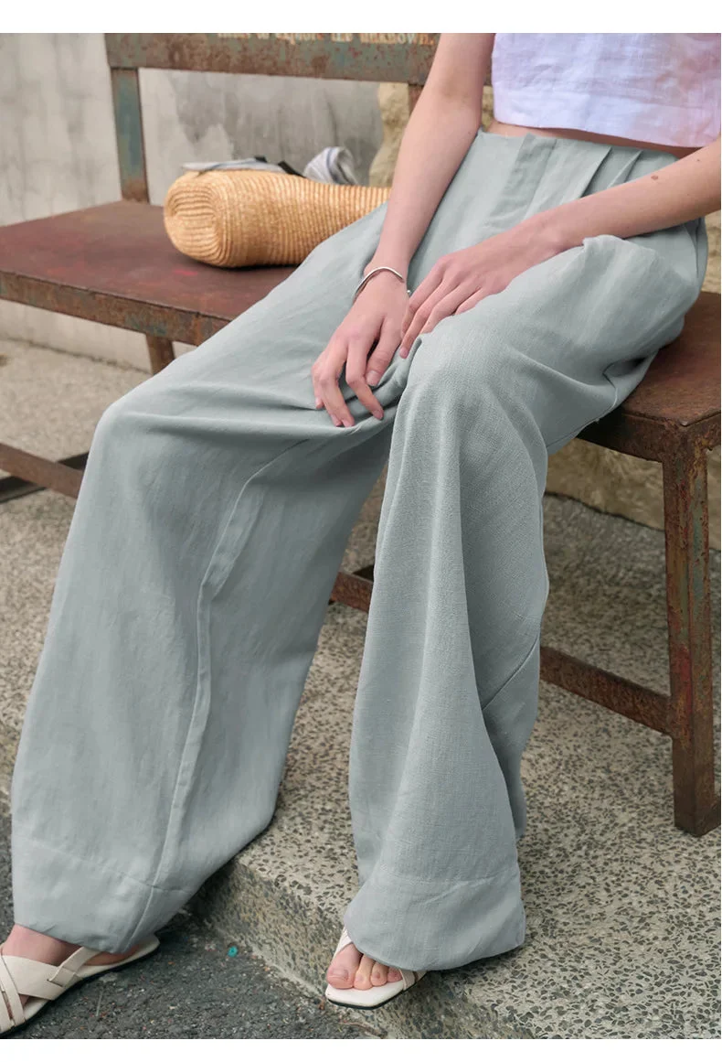 Valentina | Deep Pleated Linen Blend Pants