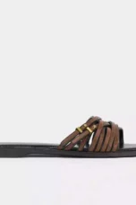 Venise | Leather Square Toe Buckle Slides