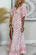 Aldina | Border Print V-Neck Maxi Dress