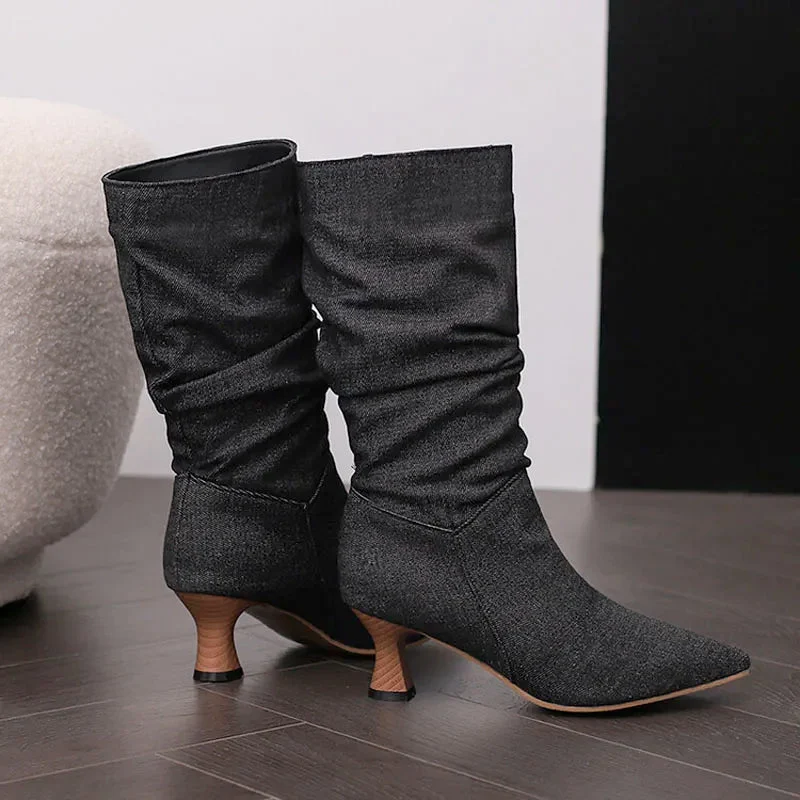 Agathe | Mid-Calf Slip-On Heel Boots