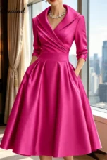 Antonia | Satin Lapel Collar Evening Dress