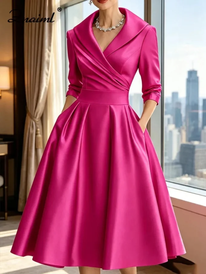 Antonia | Satin Lapel Collar Evening Dress