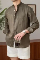 Adélard | Cotton Linen Stand Collar Shirt