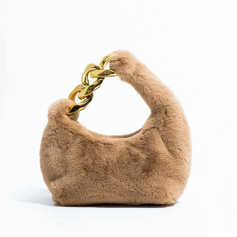 Faux Fur Crescent Bag, Chain Strap
