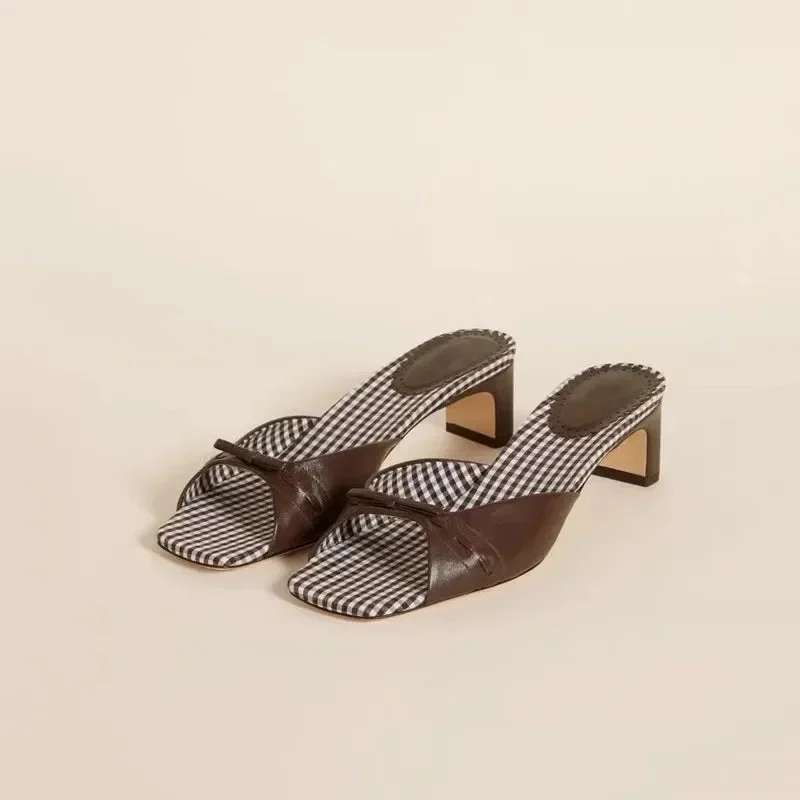 Almanda | Gingham Lined Square Toe Mules