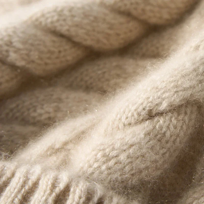 Hand-Knit Cashmere Beanie, Fur Pom