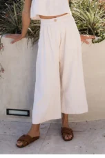 Olympie | Pleated Cotton Linen Culottes