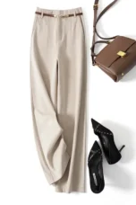 Adelia | 50% Wool Belted Wide Leg Trousers