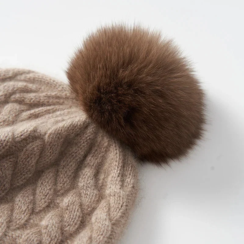 Fine Knit Cashmere Pom Beanie