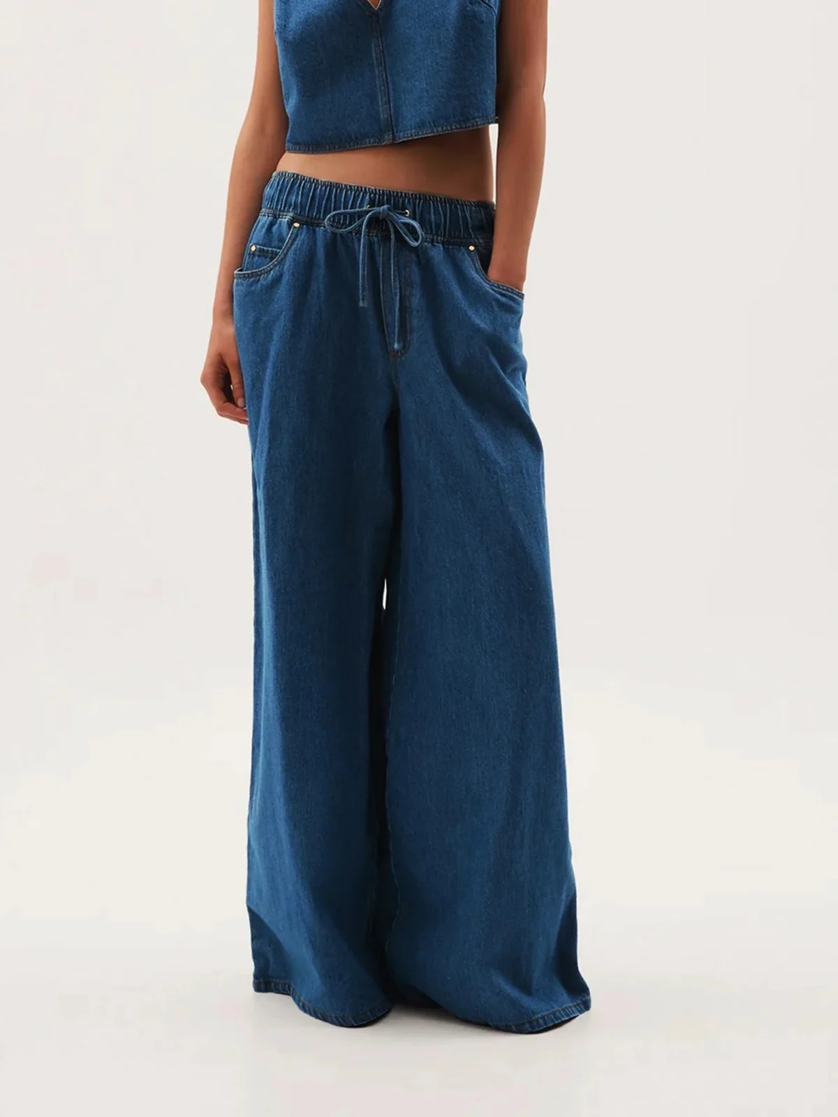 Mariange | Drawstring Wide Leg Denim Jeans